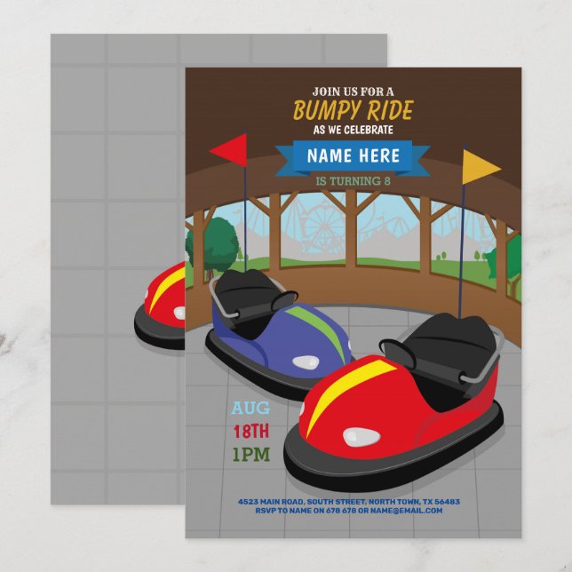 Bumper Cars Birthday Investigation Fairground Fair Inbjudningar (Fram/baksida)