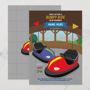 Bumper Cars Birthday Investigation Fairground Fair Inbjudningar