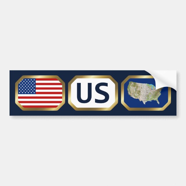 Bumper-etikett för USA flagga Karta Bildekal (Framsidan)