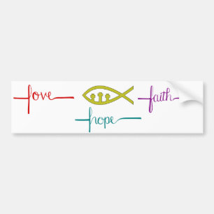 Bumper Sticker Kärlek, Hope, Faith och Ichthys Bildekal