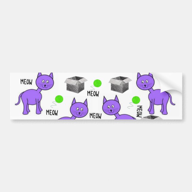 Bumper Sticker Lila Cat Kittens Meow Bildekal (Framsidan)