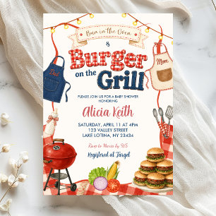 Bun & Burgers Gingham BBQ Samkönad babyfirande Inbjudningar