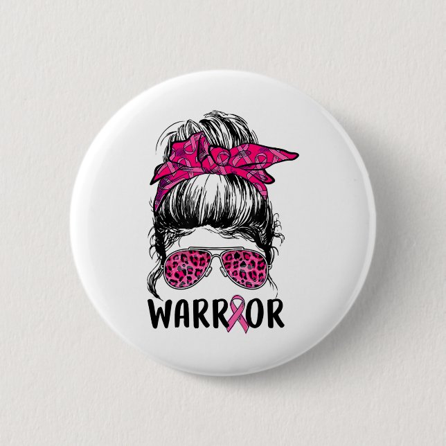 Bun Gles Bära Rosa Warrior Breast Cancer Awareness Knapp (Framsida)
