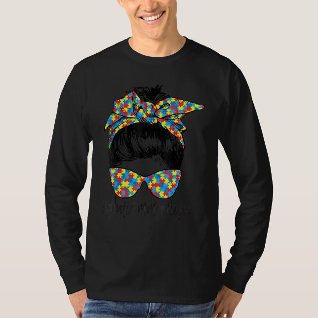 Bun Hair Sunglasses Camouflage Autism Awareness T Shirt (Framsida)