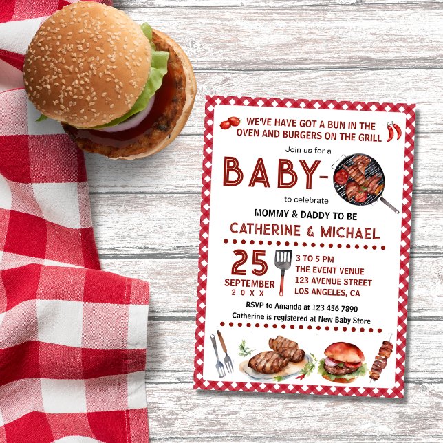 Bun i Oven Baby-Q Barbecue Shower Inbjudningar (Skapare uppladdad)
