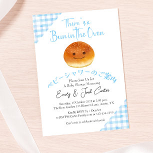 Bun i Oven Baby Shower Bread Blue Gingham Inbjudningar