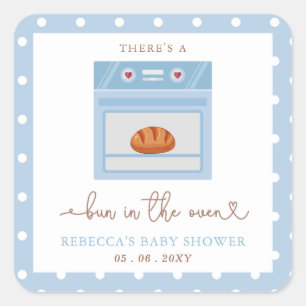 Bun i Oven Blue Pojke Baby Shower Fyrkantigt Klistermärke