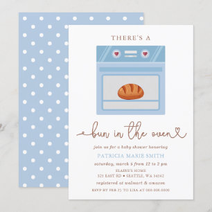 Bun i Oven Blue Pojke Baby Shower Inbjudningar