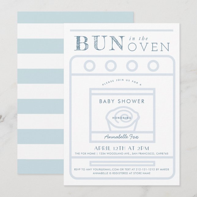 Bun i Oven Boy Blue Shower Inbjudningar (Fram/baksida)