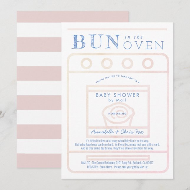 Bun i Oven Girl Rosa Baby Shower by Mail Inbjudningar (Fram/baksida)