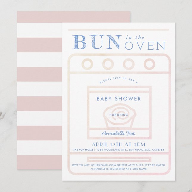 Bun i Oven Girl Rosa Baby Shower Inbjudningar (Fram/baksida)