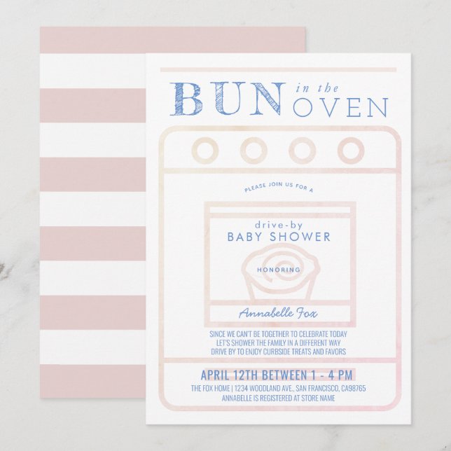 Bun i Oven Girl Rosa Drive by Baby Shower Inbjudningar (Fram/baksida)