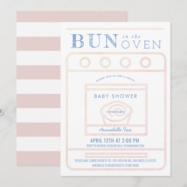 Bun i Oven Girl Rosa Virtuell Baby Shower Inbjudningar (Fram/baksida)