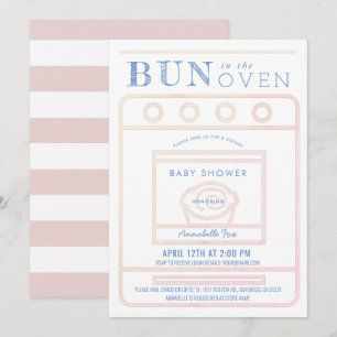 Bun i Oven Girl Rosa Virtuell Baby Shower Inbjudningar