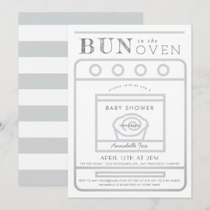 Bun i Oven Grått Baby Shower Inbjudningar