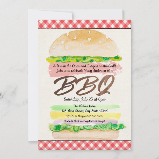 Bun i Oven och Burgers på Grill Baby BBQ Inbjudningar (Framsida)