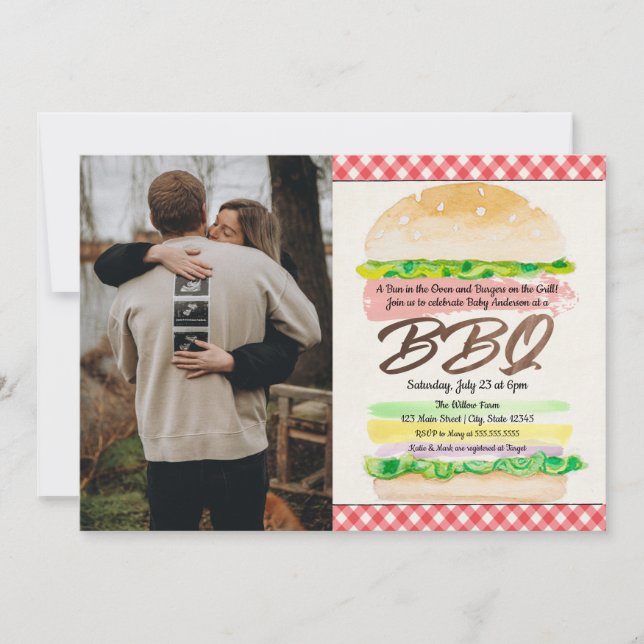 Bun i Oven och Burgers på Grill Baby BBQ Inbjudningar (Framsida)