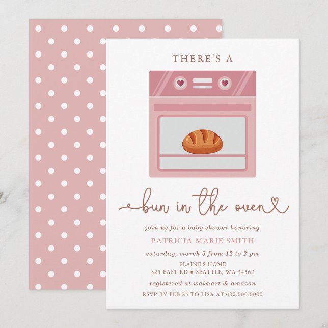 Bun i Oven Rosa Flicka Baby Shower Inbjudningar (Fram/baksida)