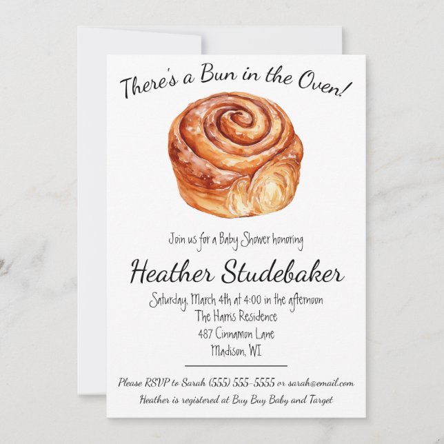 Bun i ugnen, Cinnamon Bun Baby Shower Inbjudningar (Framsida)