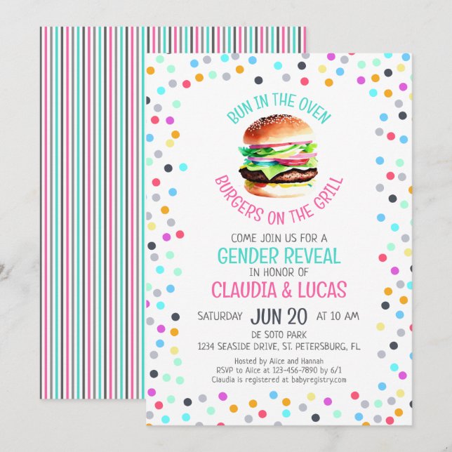 Bun in i Oven BBQ-Genderna Reveal Inbjudningar (Fram/baksida)