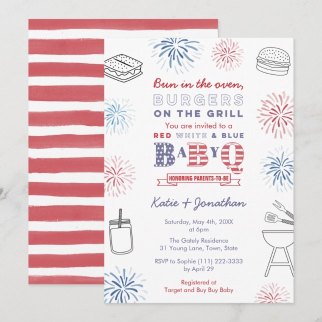 Bun in i Oven Memorial Day Helg Baby Shower Inbjudningar (Fram/baksida)
