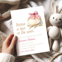 Bun in i Oven Rosa Gingham Bow Baby Shower