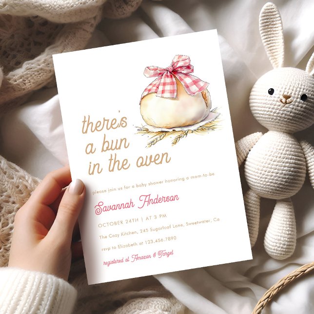 Bun in i Oven Rosa Gingham Bow Baby Shower Inbjudningar (Skapare uppladdad)