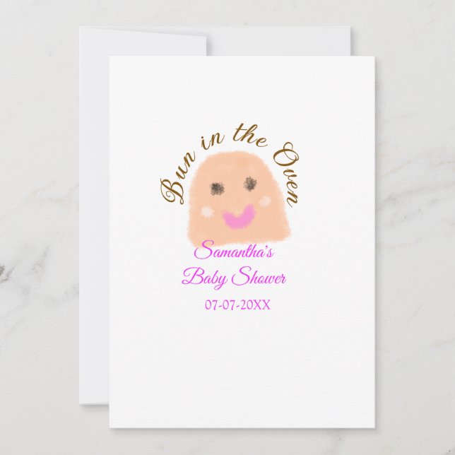 Bun in i ugnsbeige provdoppning babydusch rosa br inbjudningar (Framsida)