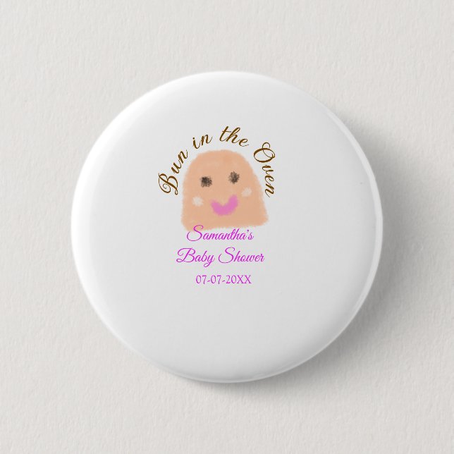 Bun in i ugnsbeige provdoppning babydusch rosa br knapp (Framsida)