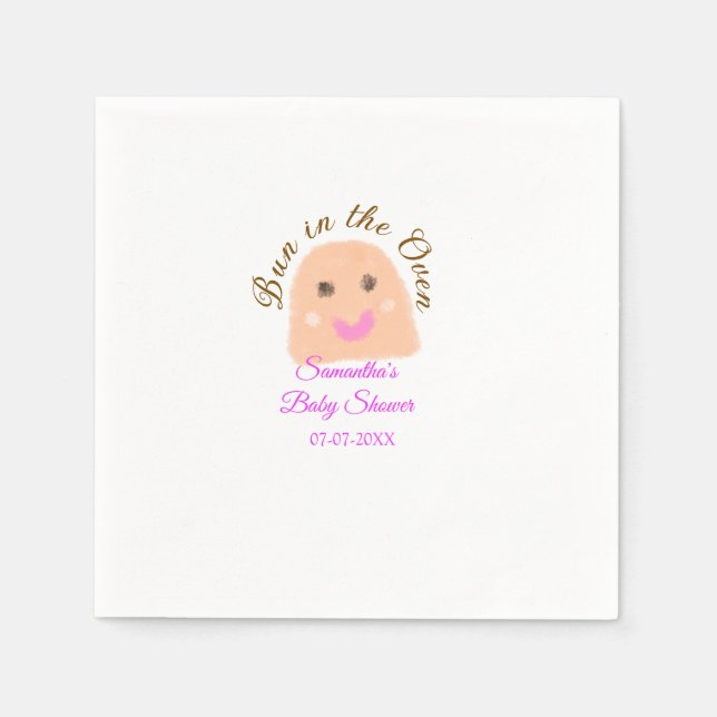 Bun in i ugnsbeige provdoppning babydusch rosa br pappersservett (Framsidan)