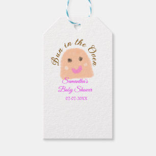 Bun in i ugnsbeige provdoppning babydusch rosa br presentetikett