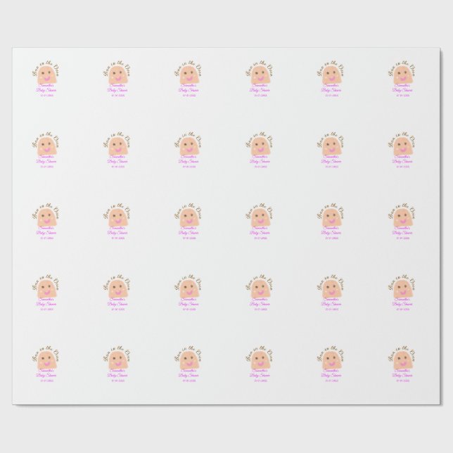 Bun in i ugnsbeige provdoppning babydusch rosa br presentpapper (Platt)