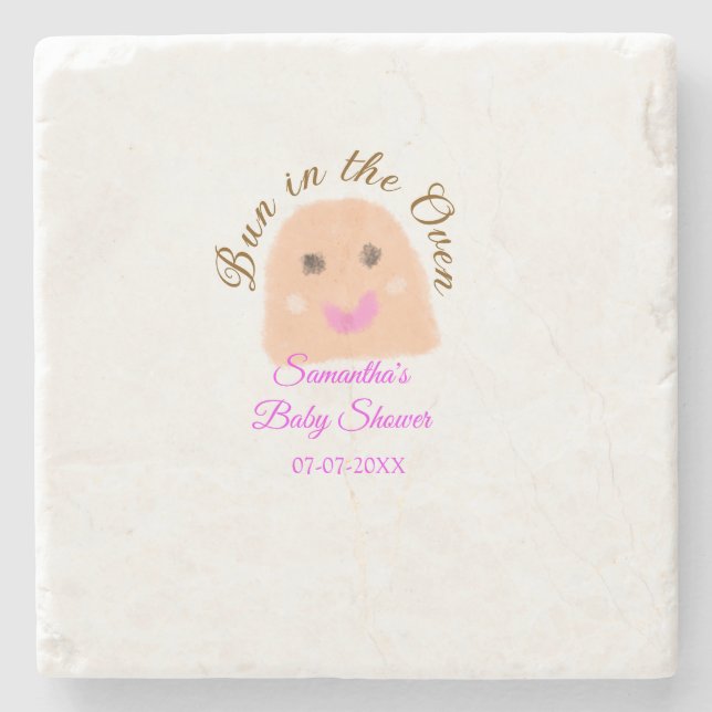 Bun in i ugnsbeige provdoppning babydusch rosa br stenunderlägg (Framsidan)