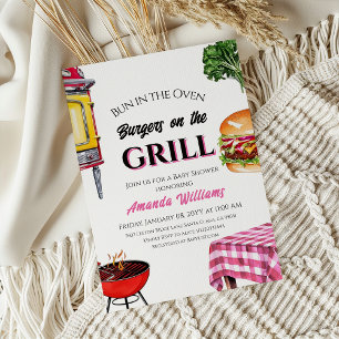 Bun in Oven Burger Grill Girl BBQ Baby Shower Inbjudningar