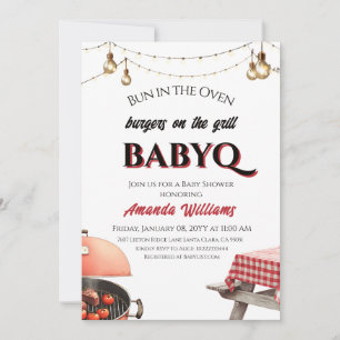 Bun in Oven Burger on Grill BabyQ BBQ Baby Shower Inbjudningar
