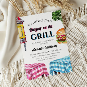 Bun in Oven Burger on Grill BBQ Gender Reveal Inbjudningar