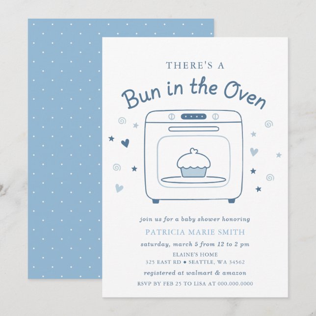 Bun In The Oven Blue Baby Boy Baby Shower Inbjudningar (Fram/baksida)