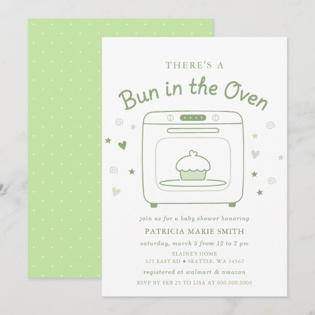Bun In The Oven Gender Neutral Baby Shower Inbjudningar (Fram/baksida)