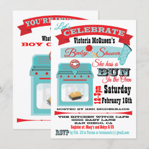 "Bun in the Oven" Gender Reveal Baby Shower Inbjud Inbjudningar