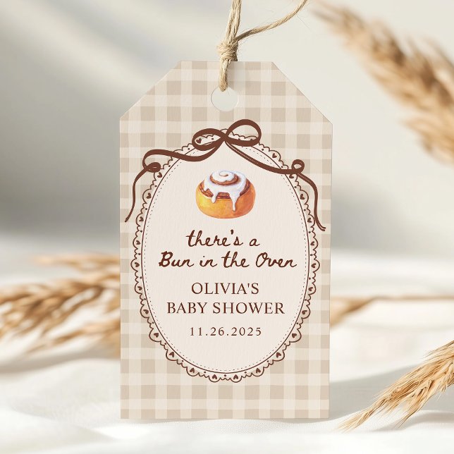 Bun in the Oven Gingham Bakery Baby Shower Favor Presentetikett (Skapare uppladdad)