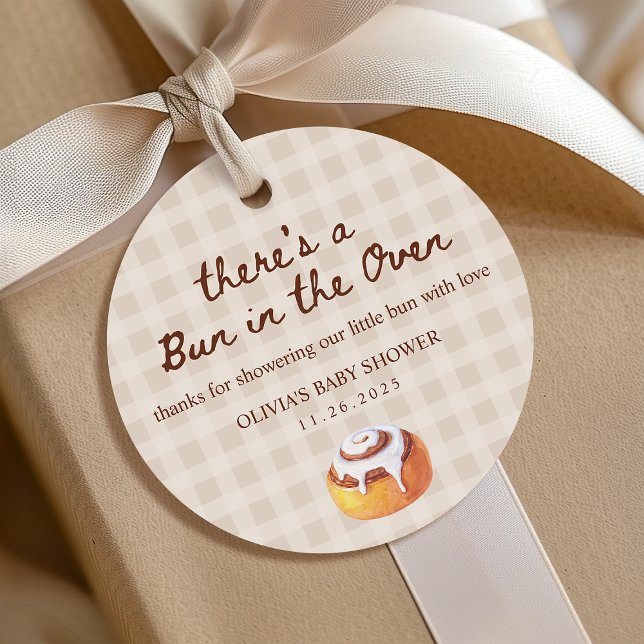 Bun in the Oven Gingham Bakery Baby Shower Gift Gåvor Etiketter (Skapare uppladdad)