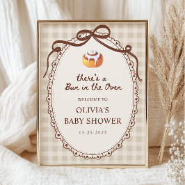 Bun in the Oven Gingham Bakery Baby Shower Welcome Poster