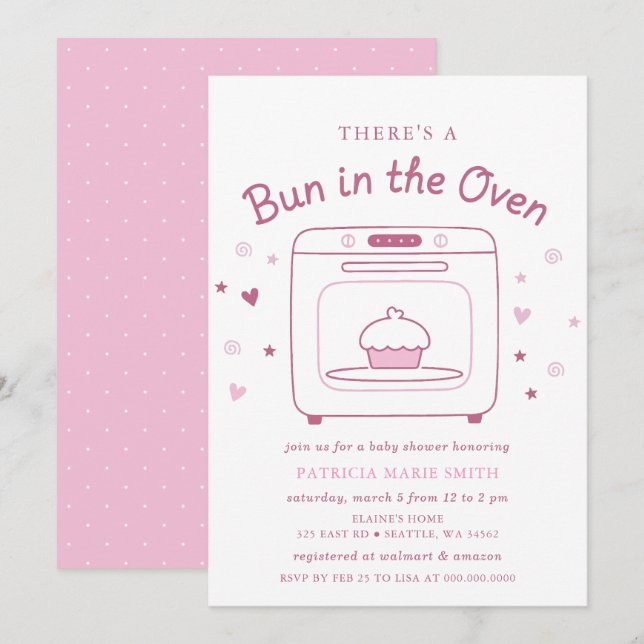 Bun In The Oven Pink Baby Girl Baby Shower Inbjudningar (Fram/baksida)