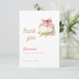 Bun In The Oven Pink Gingham Bow Baby Shower Tack Kort
