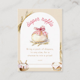 Bun In The Oven Pink Gingham Bow Diaper Raffle Tilläggskort