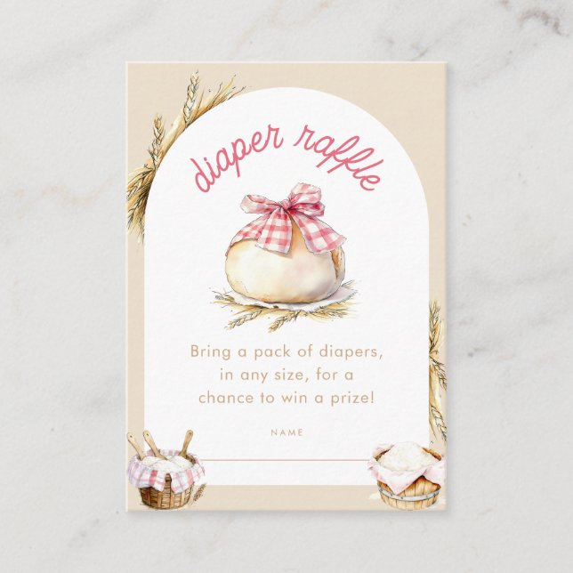 Bun In The Oven Pink Gingham Bow Diaper Raffle Tilläggskort (Framsida)