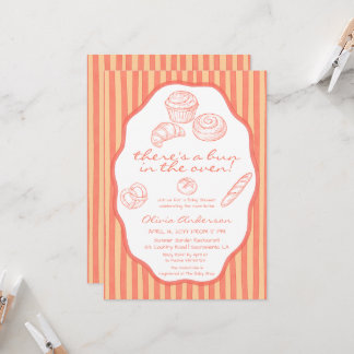 Bun in the oven pink pinstripes Baby Shower Inbjudningar