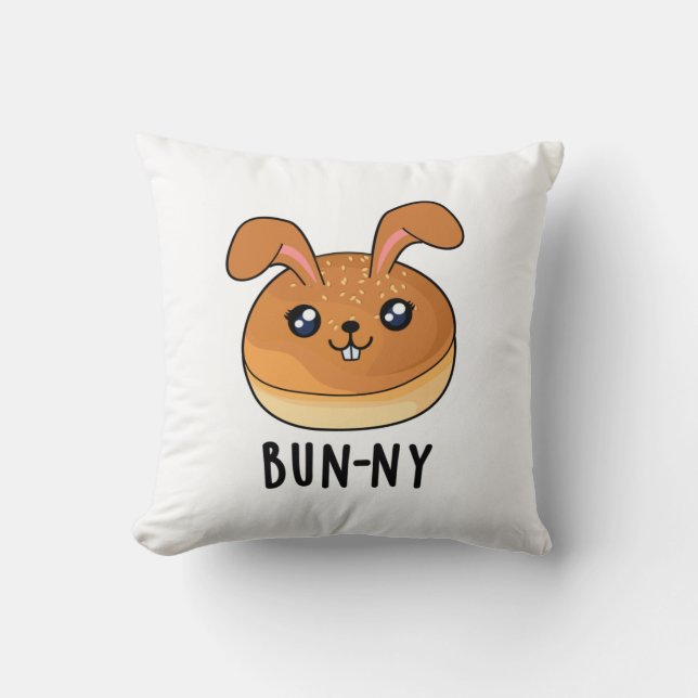 Bun-ny Funny Bunny Rabbit Bun Pun Kudde (Framsida)