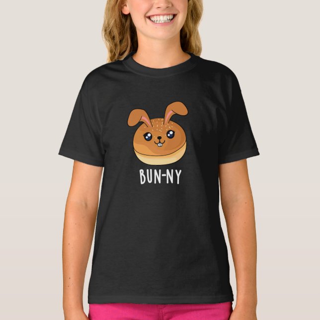 Bun-ny Funny Bunny Rabbit Bun Pun Mörk BG T Shirt (Framsida)