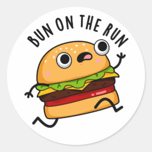 Bun på Springa-brinnande Burger Pun Runt Klistermärke